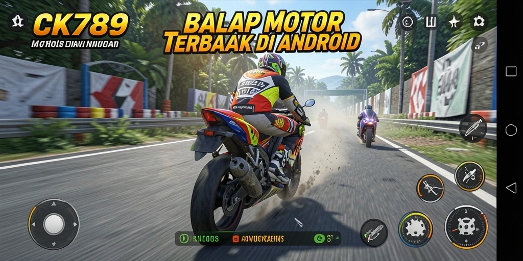 Screenshot CK789 menampilkan aksi balapan motor yang mendebarkan.