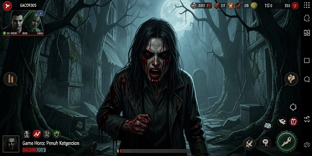 Screenshot gameplay GACOR305 menampilkan momen mencekam di lokasi angker.
