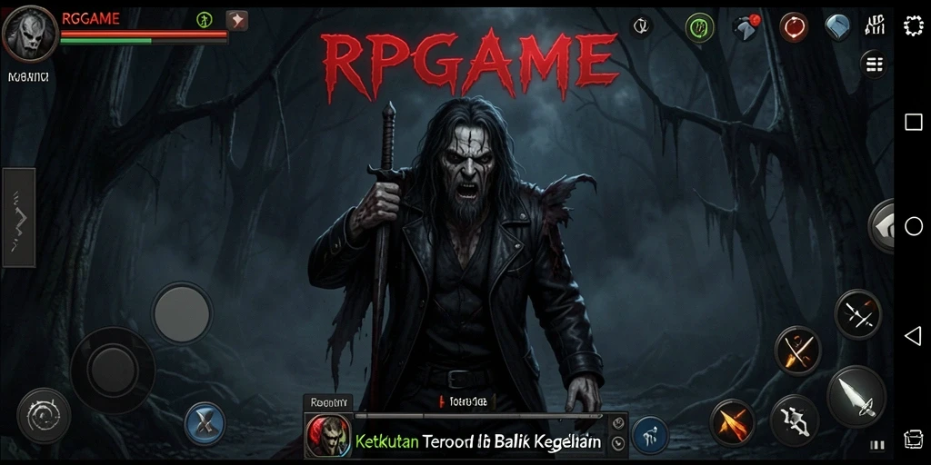 Screenshot gameplay RPGAME menampilkan suasana mencekam yang menghantui.